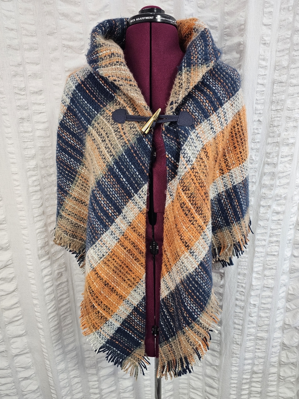 Marc New York Navy, Orange Cream Toggle-Front Cape Shawl Poncho One Size